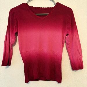 Vintage Y2K, pink ombre knit fitted sweater 3/4 sleeve XS-S